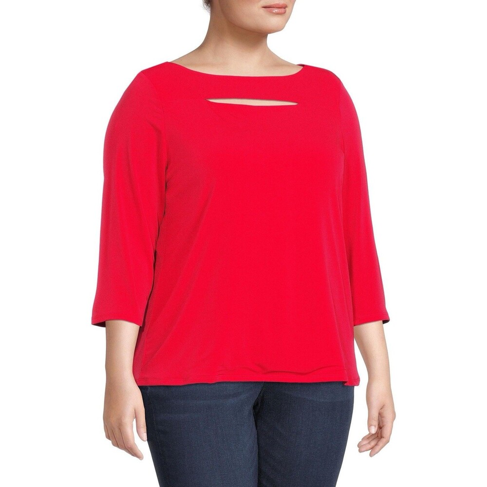 Premise Women’s‎ Plus Boatneck Top Blouse Red 1X Keyhole Stretch Work Office NWT